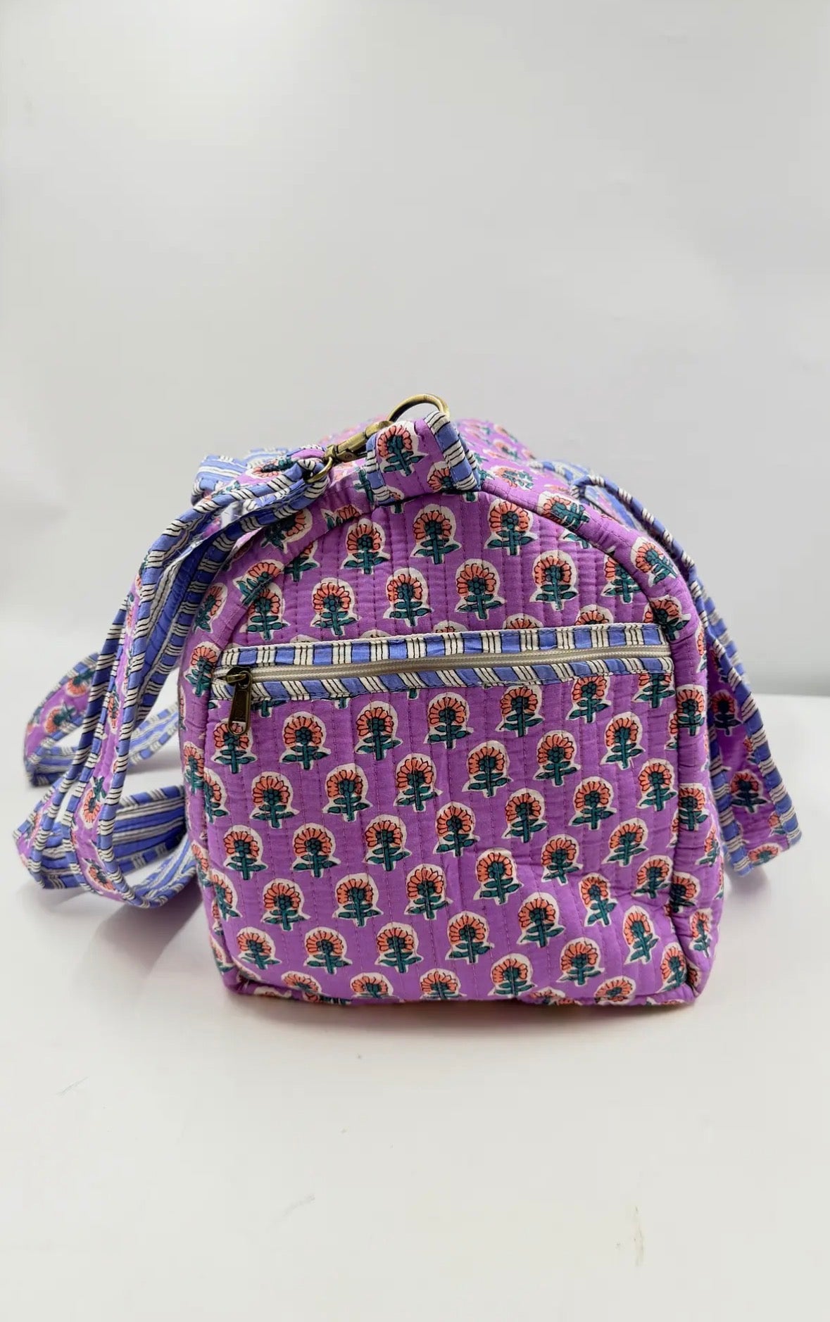 Purple Floral Duffle Bag (with removable shoulder strap)