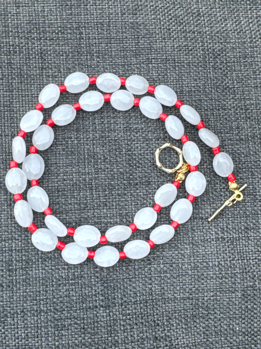 Teal & Wren Beaded Necklace- Red & White