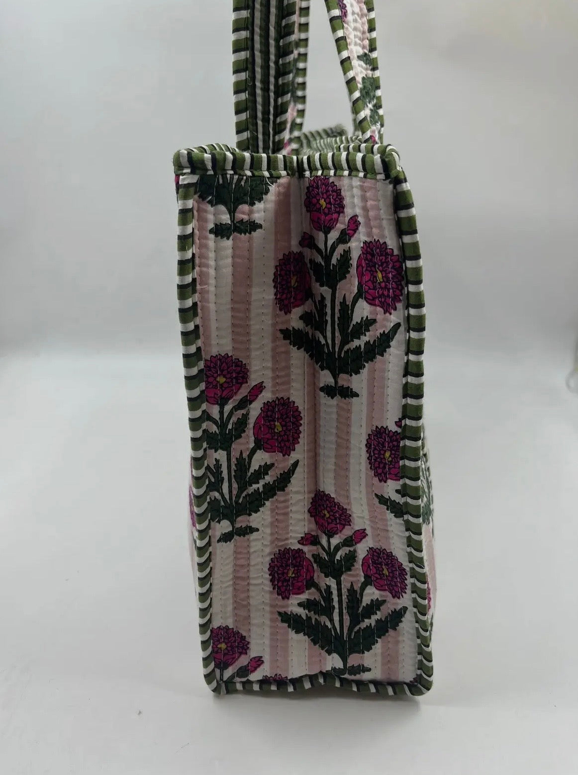Reversible Quilted Tote Bag- Pink & Green Floral