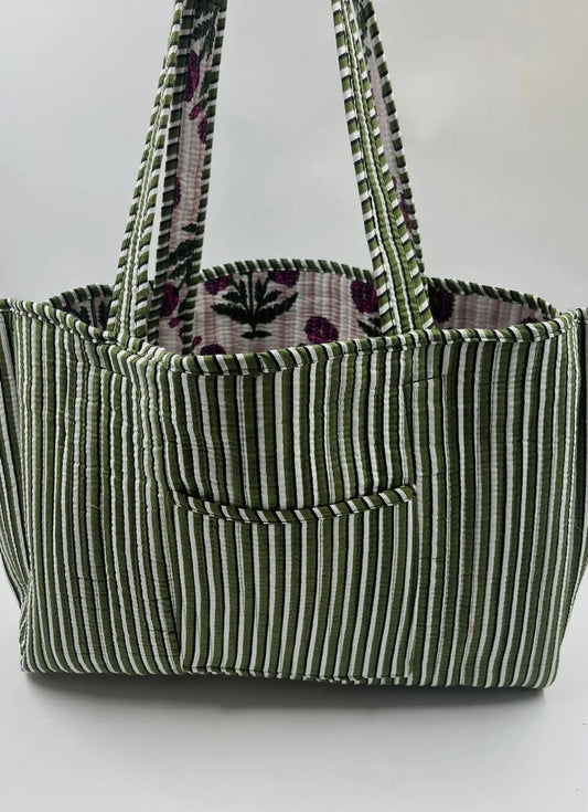 Reversible Quilted Tote Bag- Pink & Green Floral