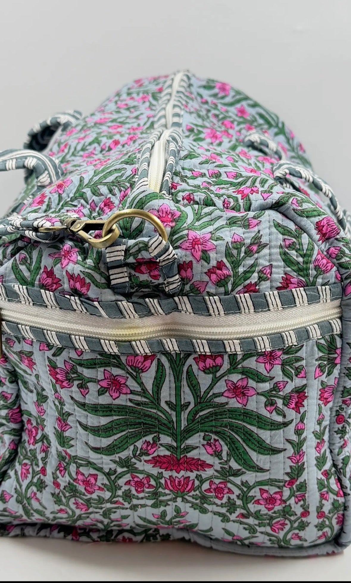 Grey Floral Duffle Bag (with removable shoulder strap)