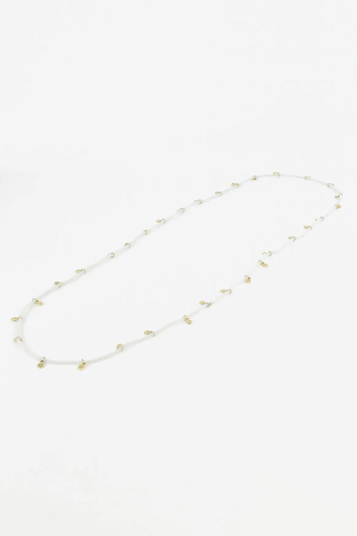 White Facet Bead Long Necklace with Charms