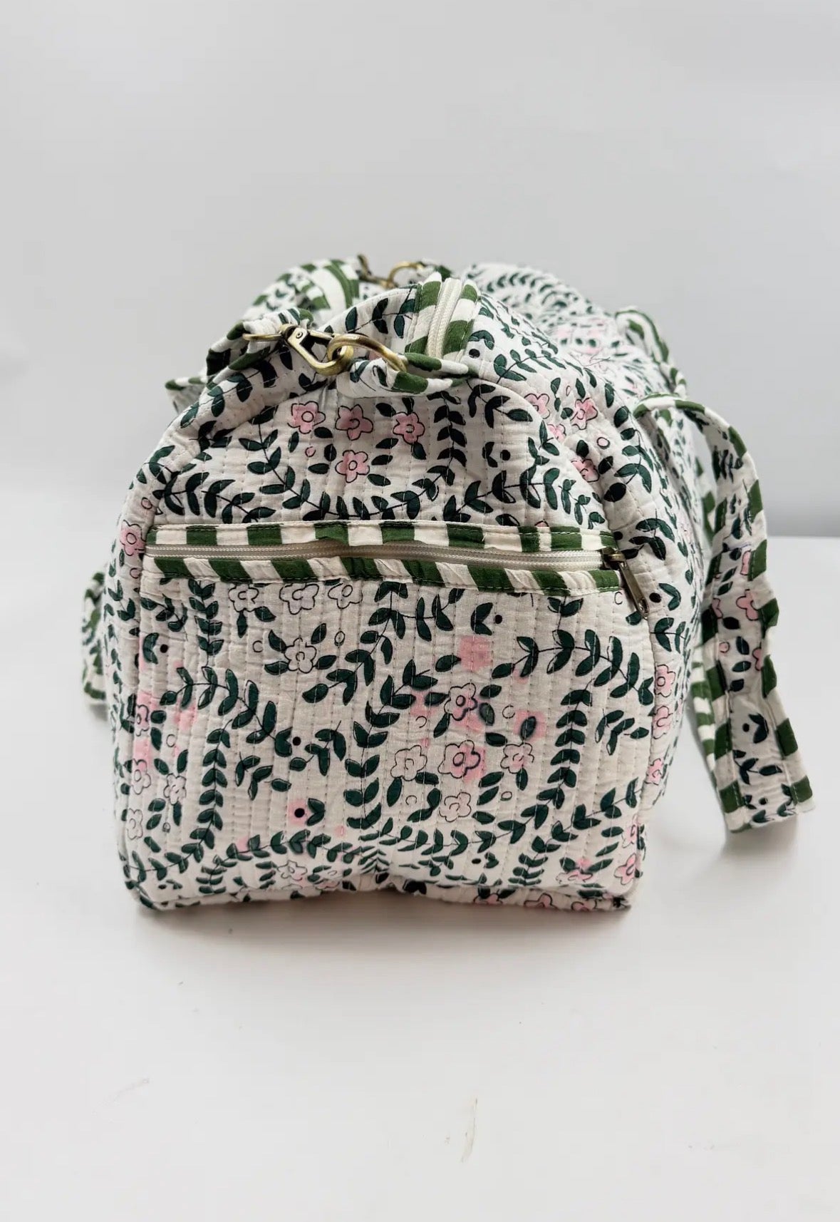 Green & White Floral Duffle Bag (with removable shoulder strap)