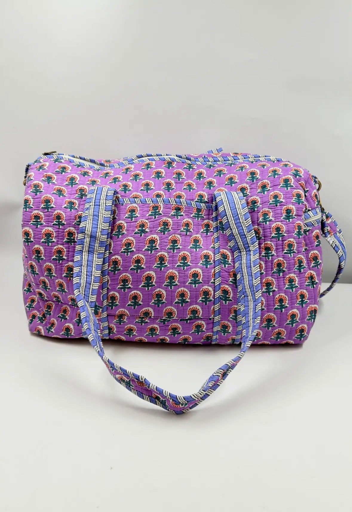 Purple Floral Duffle Bag (with removable shoulder strap)