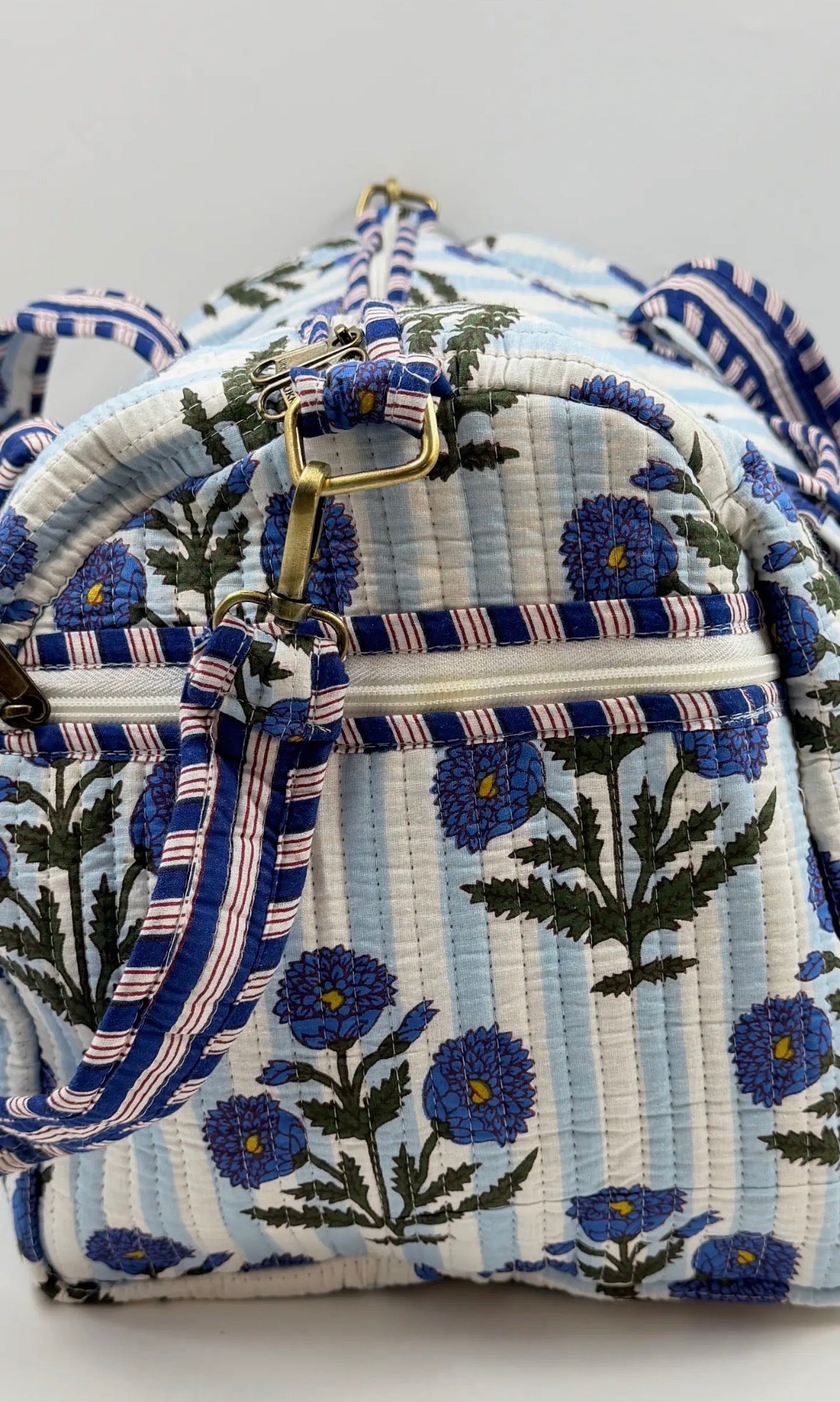 Blue Floral Duffle Bag (with removable shoulder strap)