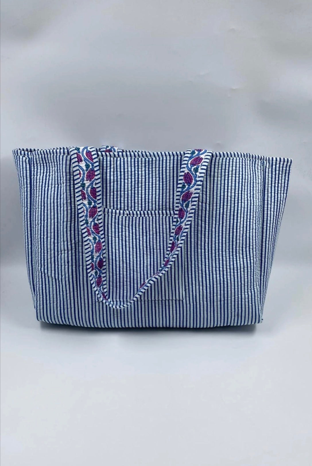 Reversible Quilted Tote Bag- Blue Floral