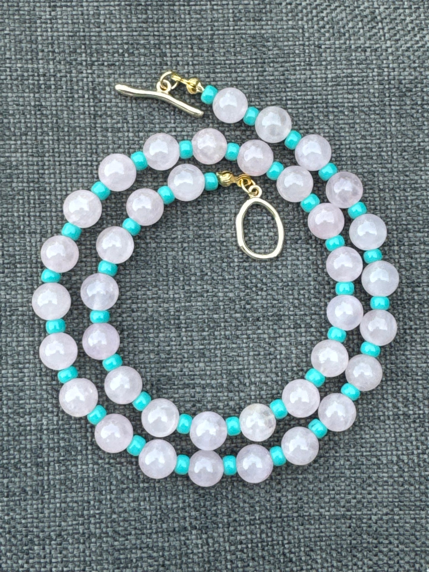 Teal & Wren Beaded Necklace- Pale Pink & Turquoise