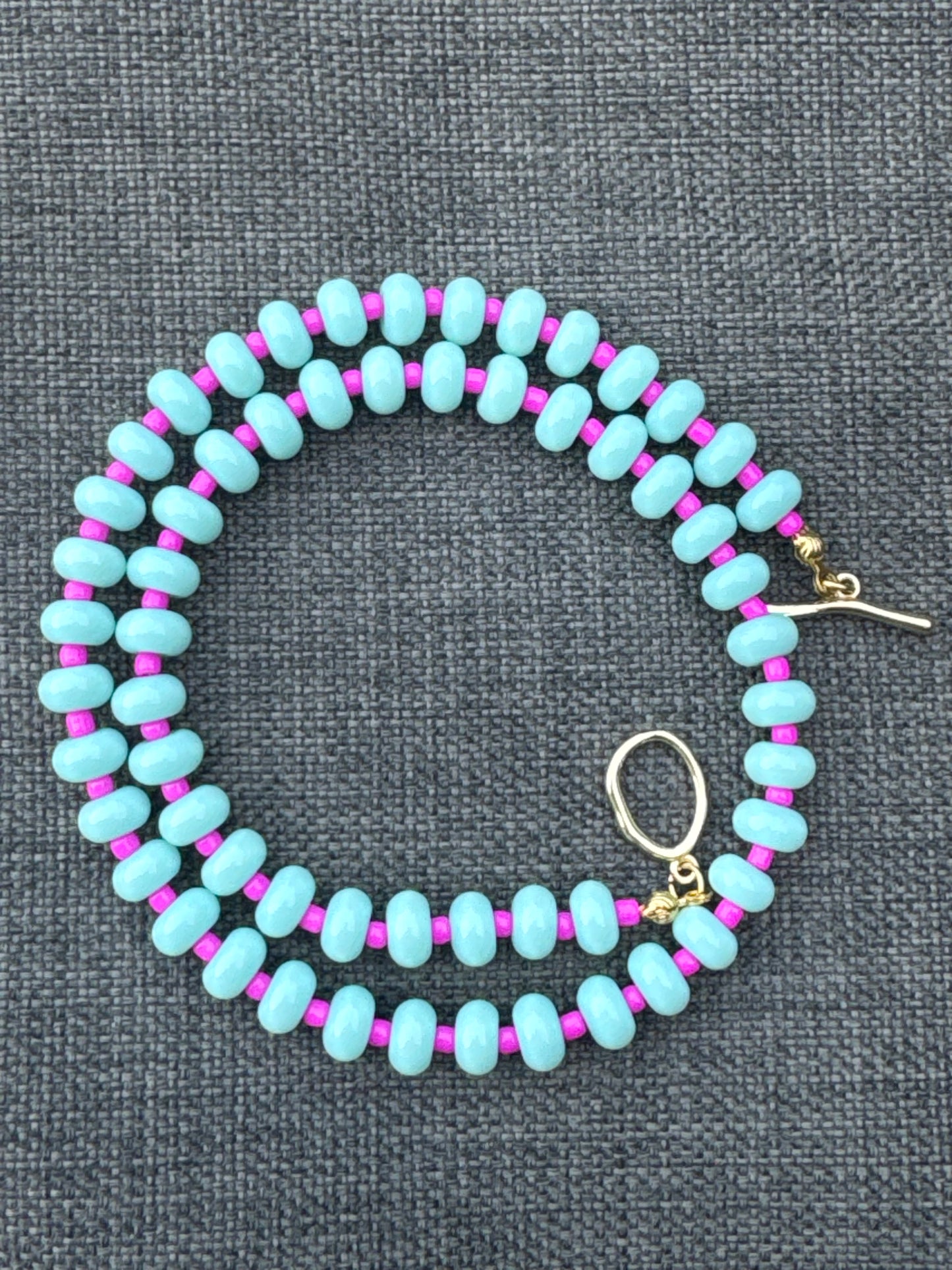 Teal & Wren Beaded Necklace- Turquoise & Pink