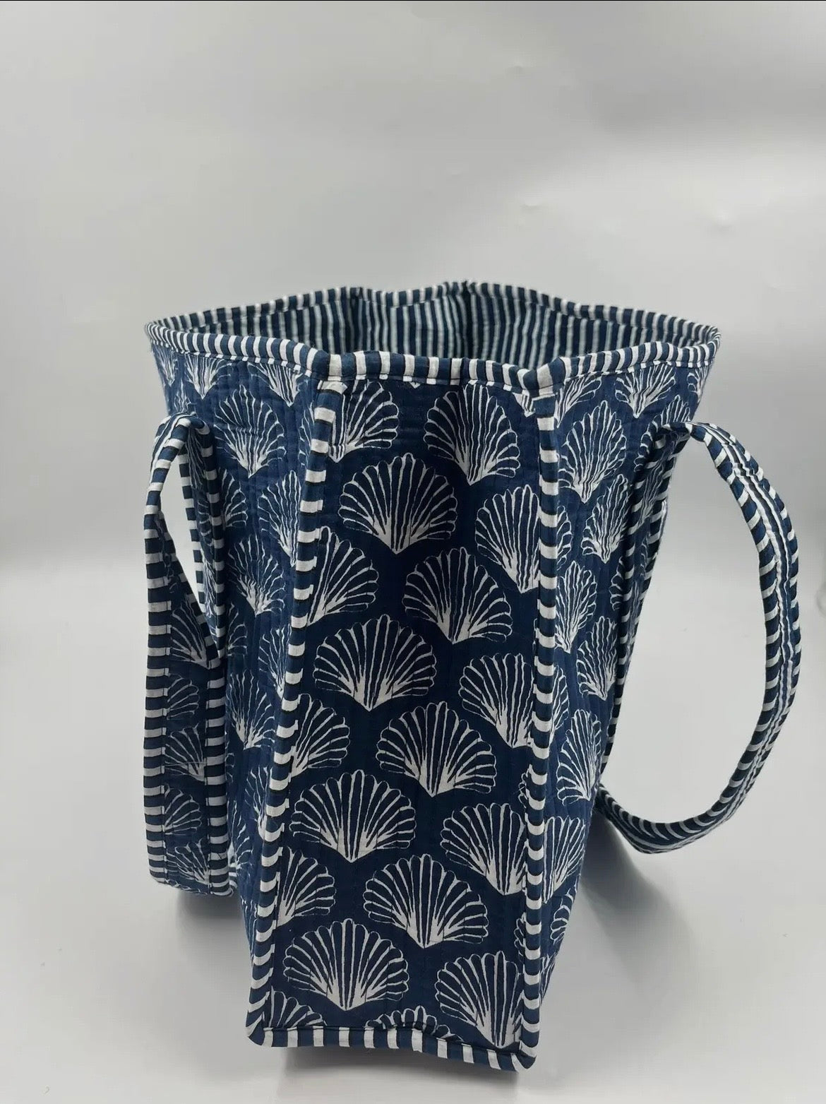 Reversible Quilted Tote Bag- Blue & White