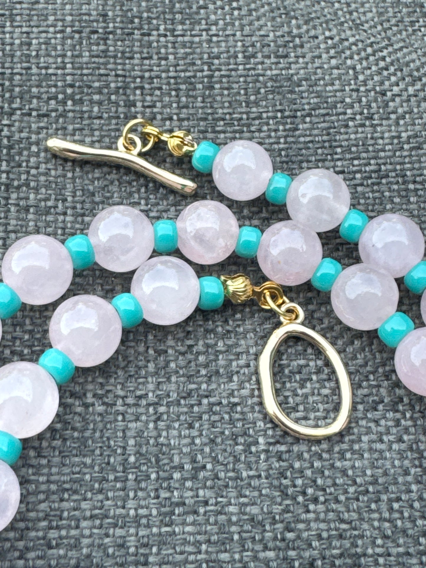 Teal & Wren Beaded Necklace- Pale Pink & Turquoise