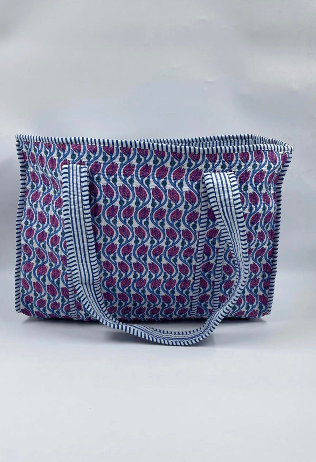 Reversible Quilted Tote Bag- Blue Floral
