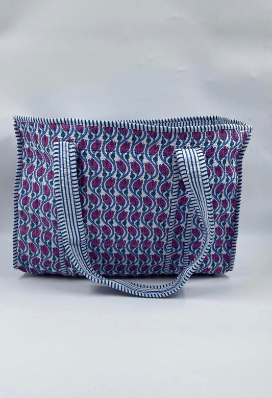Reversible Quilted Tote Bag- Blue Floral
