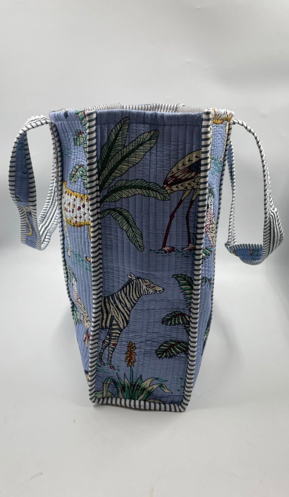 Large Reversible Quilted Tote Bag- Blue Animal