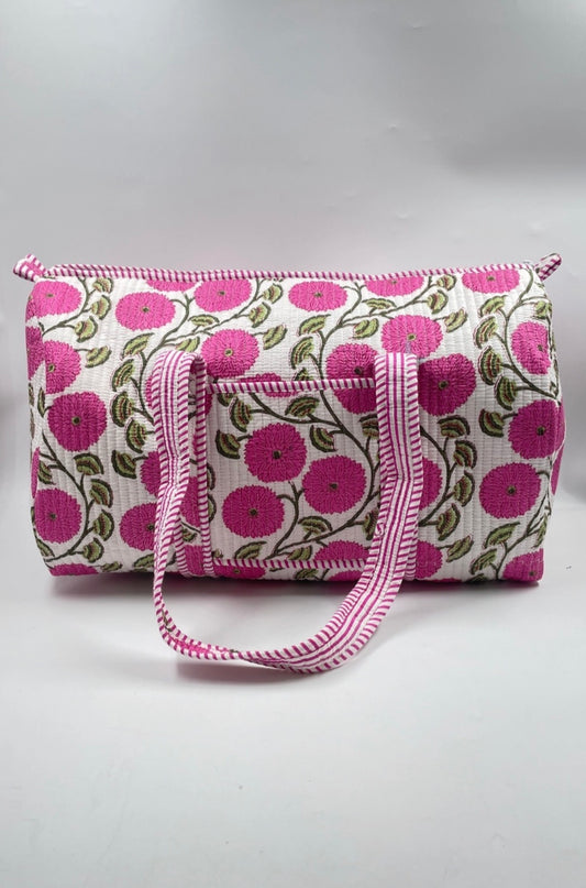 Pink & White Floral Duffle Bag