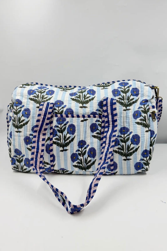 Blue Floral Duffle Bag (with removable shoulder strap)