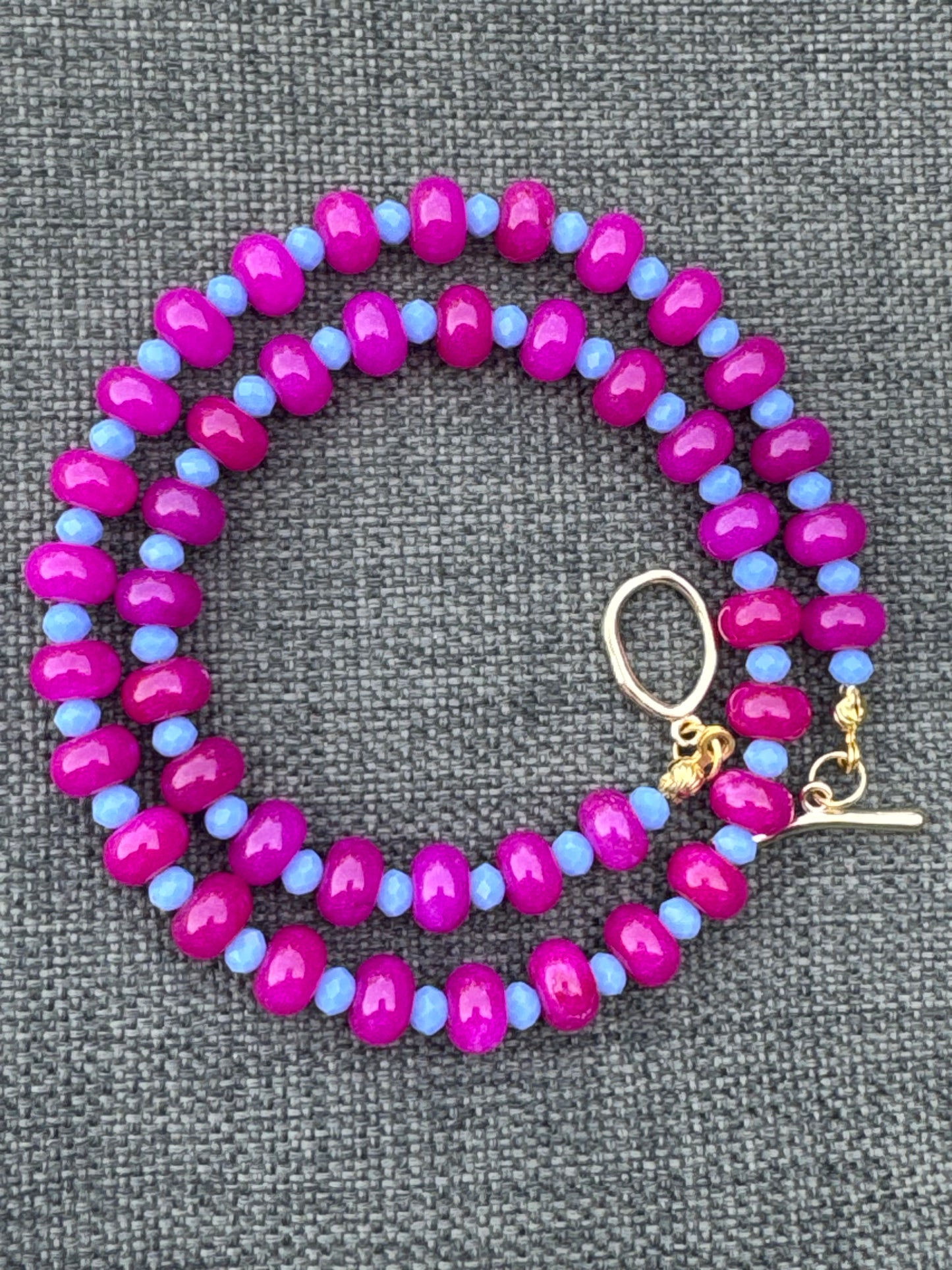 Teal & Wren Beaded Necklace- Bright Pink & Blue