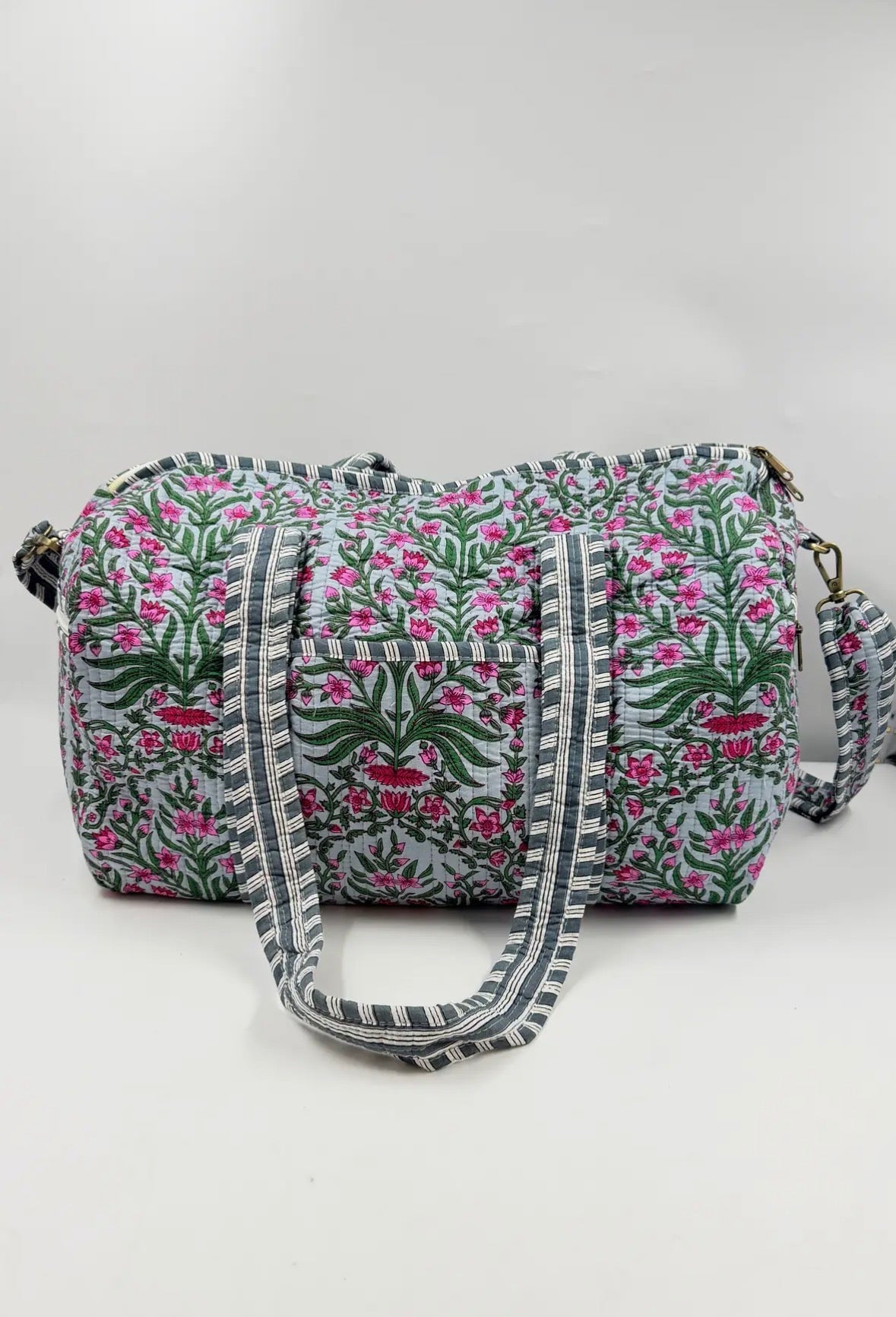 Grey Floral Duffle Bag (with removable shoulder strap)