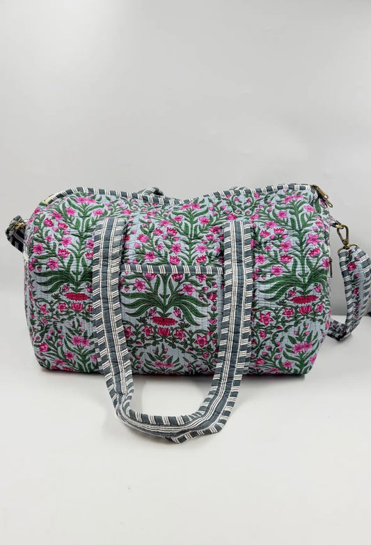 Grey Floral Duffle Bag (with removable shoulder strap)