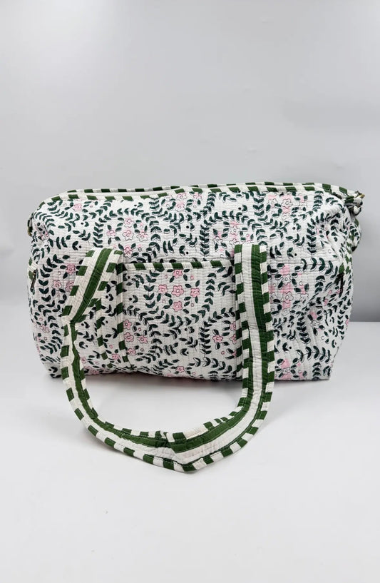Green & White Floral Duffle Bag (with removable shoulder strap)
