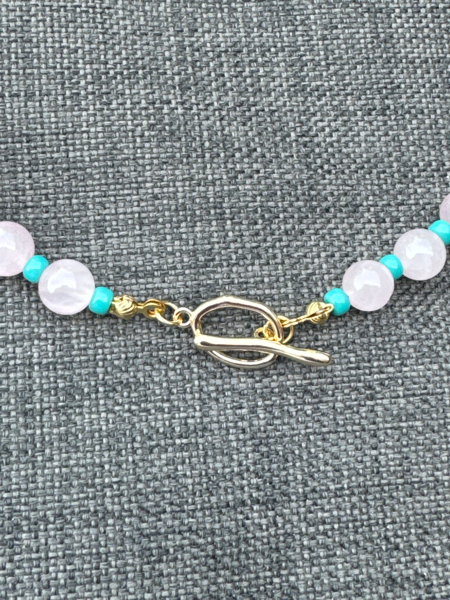 Teal & Wren Beaded Necklace- Pale Pink & Turquoise