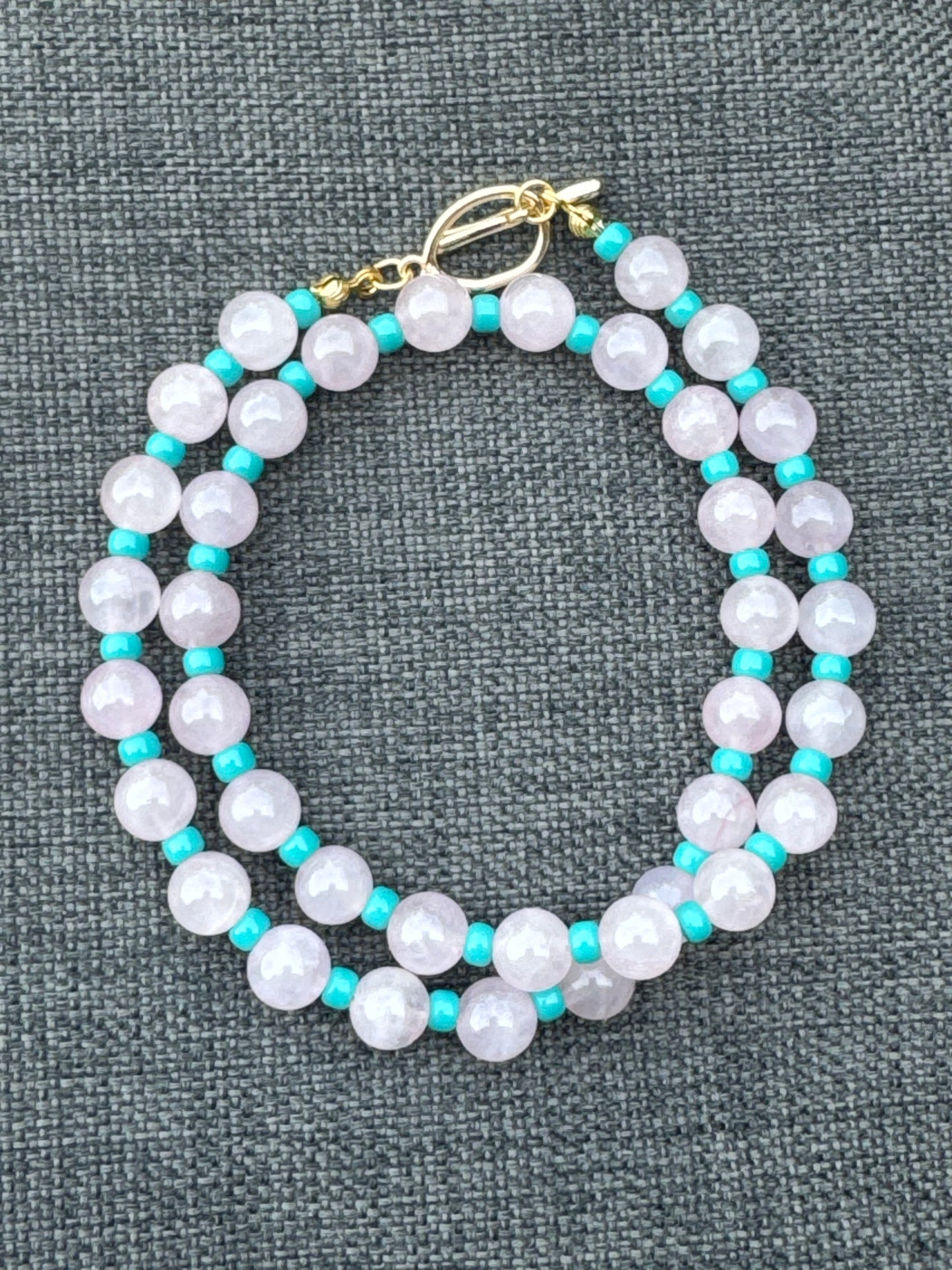 Teal & Wren Beaded Necklace- Pale Pink & Turquoise