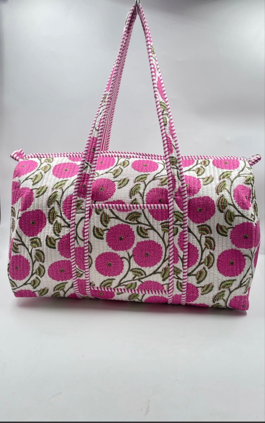 Pink & White Floral Duffle Bag