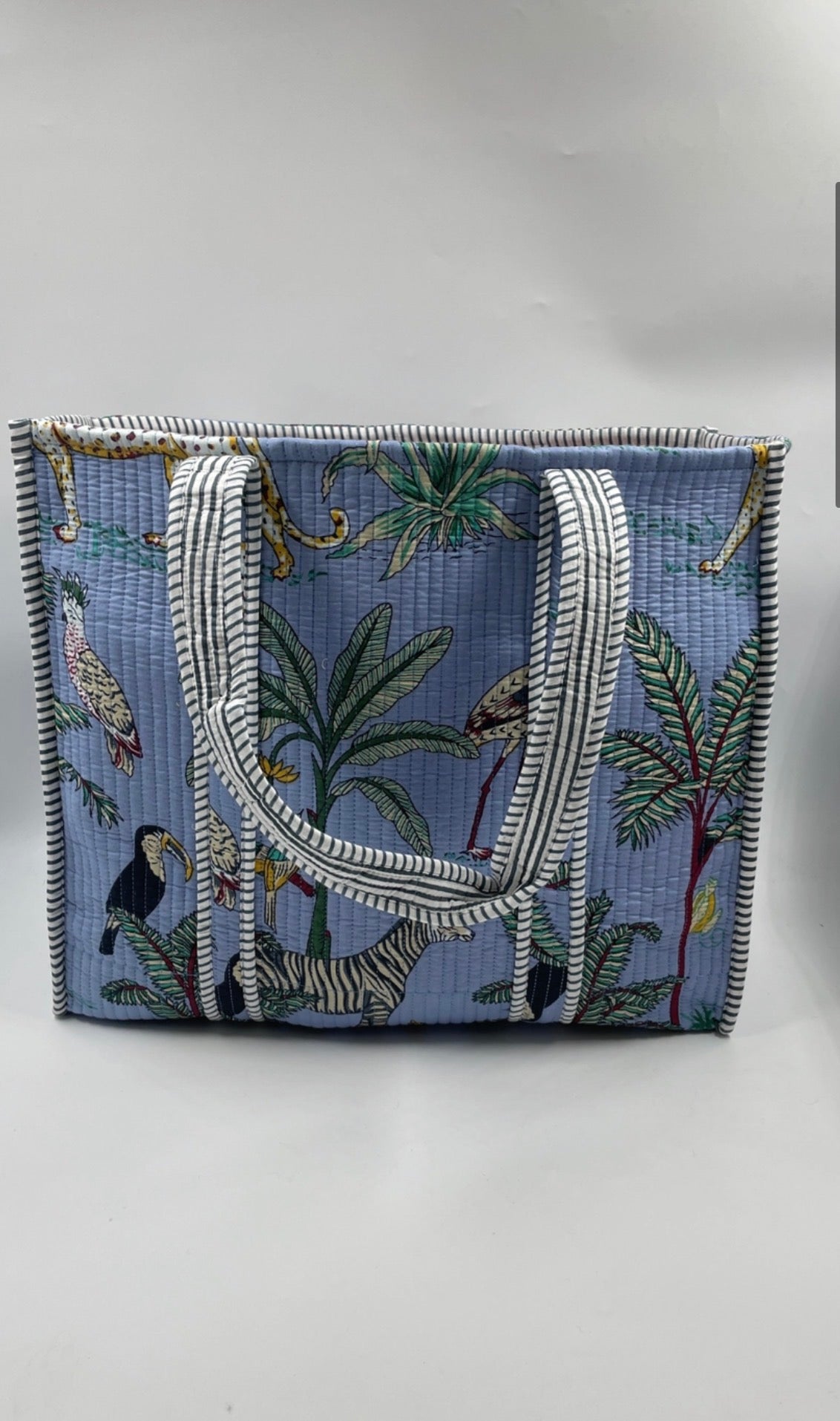 Large Reversible Quilted Tote Bag- Blue Animal