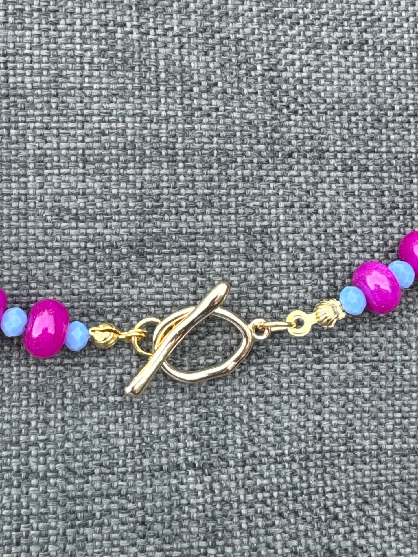 Teal & Wren Beaded Necklace- Bright Pink & Blue