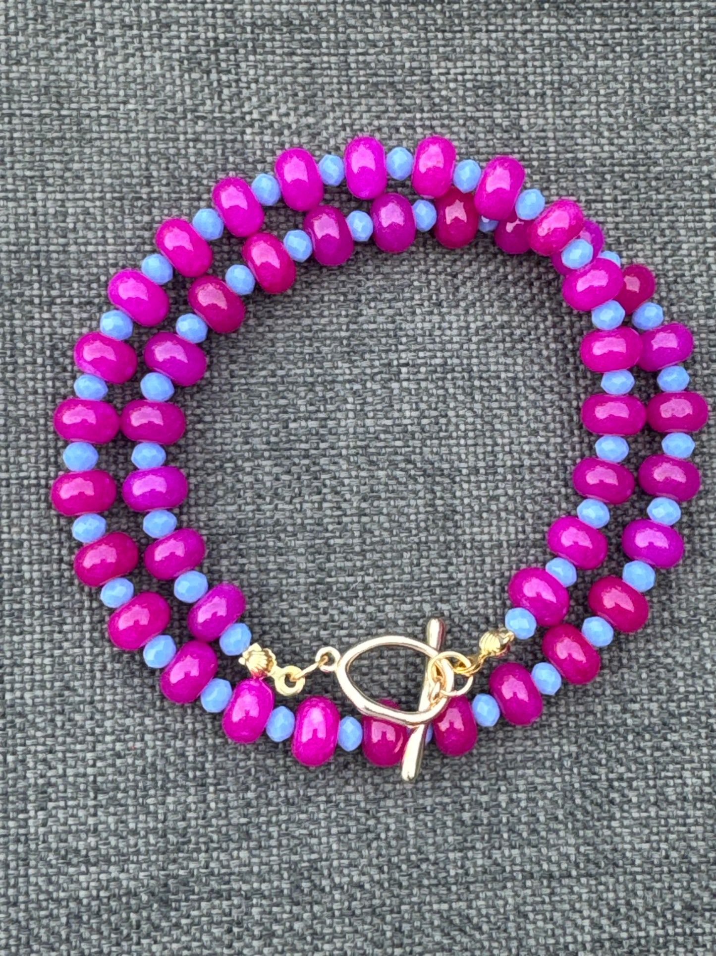 Teal & Wren Beaded Necklace- Bright Pink & Blue