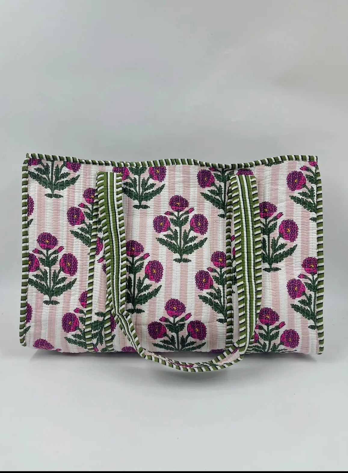 Reversible Quilted Tote Bag- Pink & Green Floral