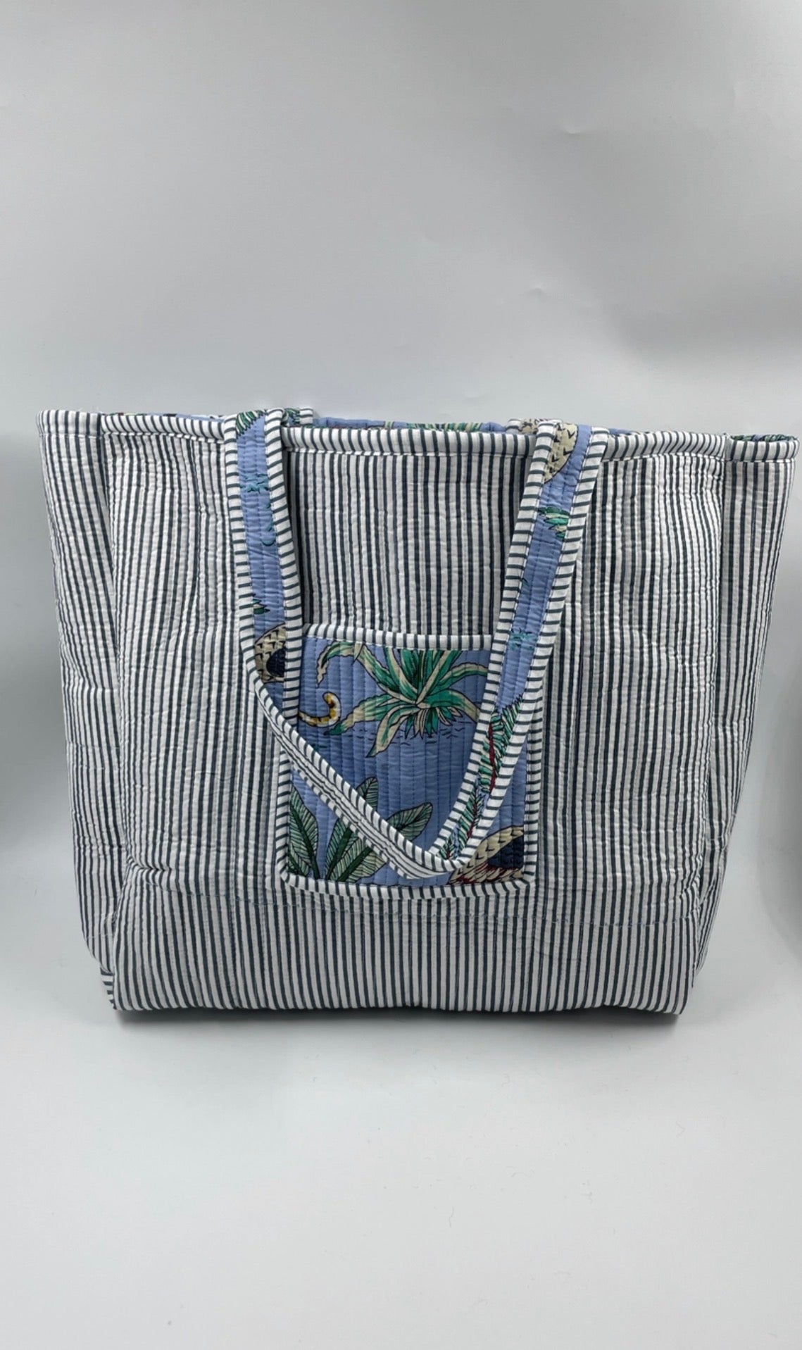 Large Reversible Quilted Tote Bag- Blue Animal