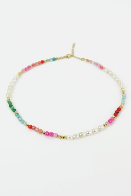 Pearl & Rainbow Bead Necklace