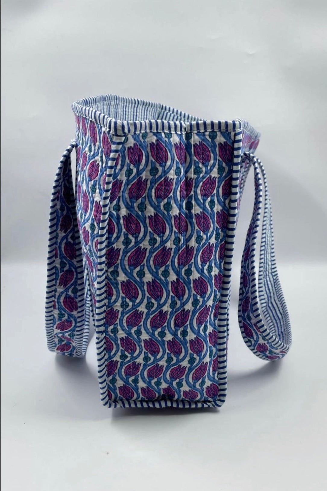 Reversible Quilted Tote Bag- Blue Floral