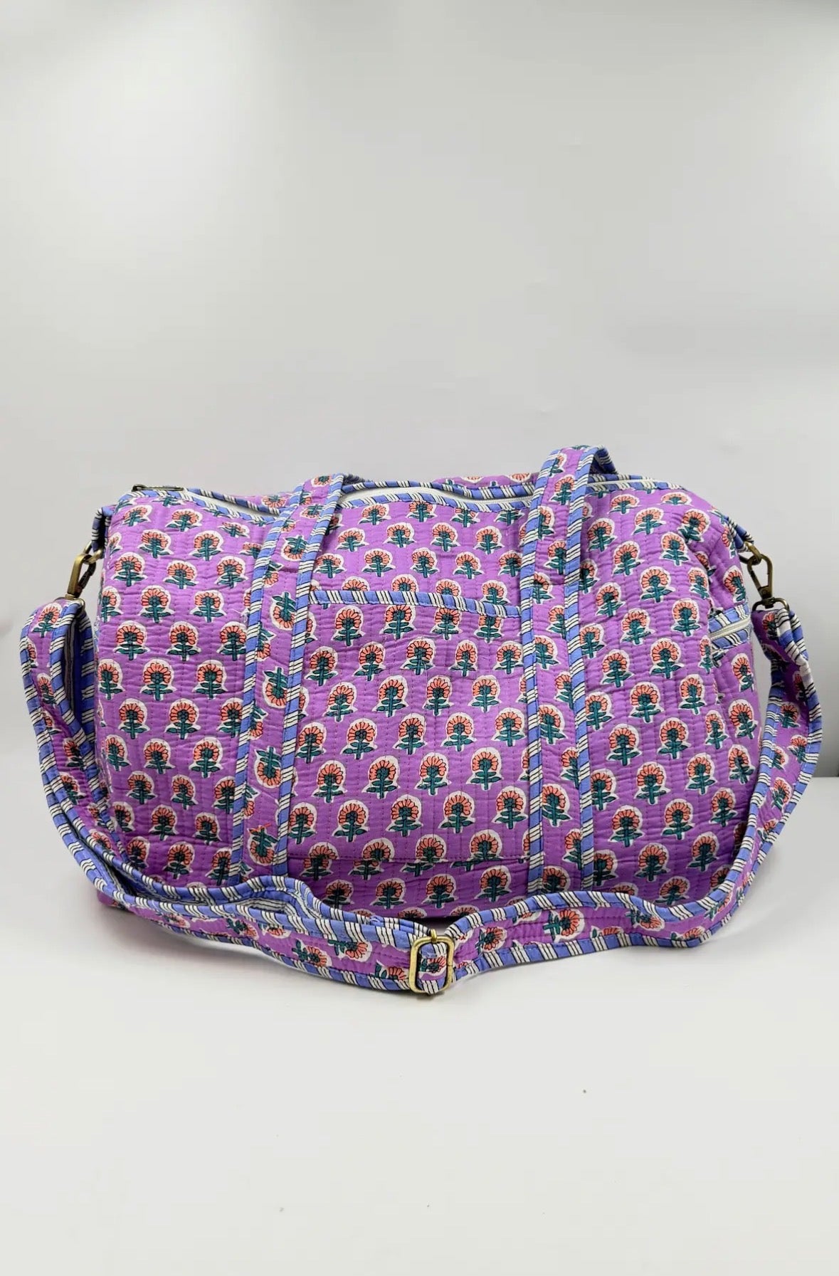 Purple Floral Duffle Bag (with removable shoulder strap)