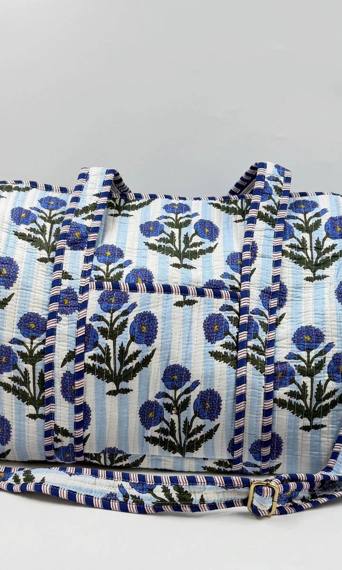 Blue Floral Duffle Bag (with removable shoulder strap)