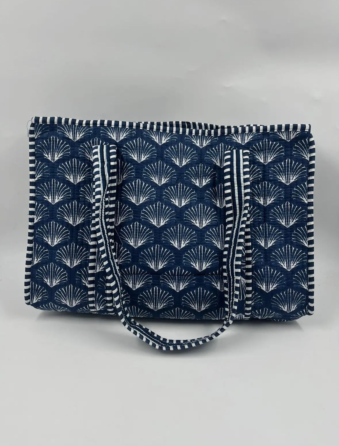 Reversible Quilted Tote Bag- Blue & White