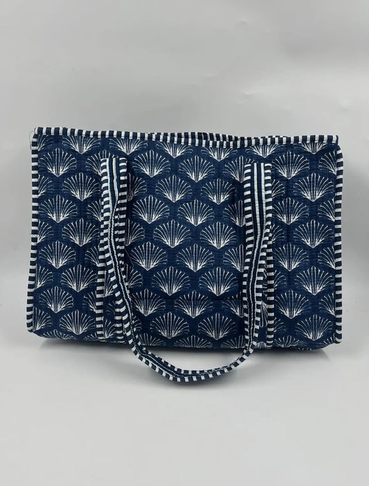 Reversible Quilted Tote Bag- Blue & White
