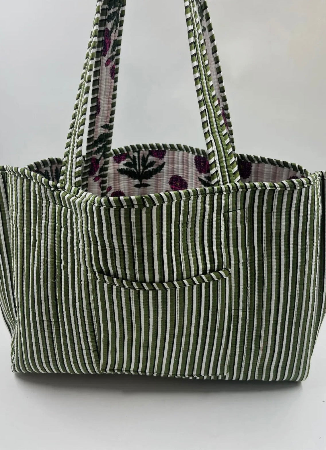 Reversible Quilted Tote Bag- Pink & Green Floral