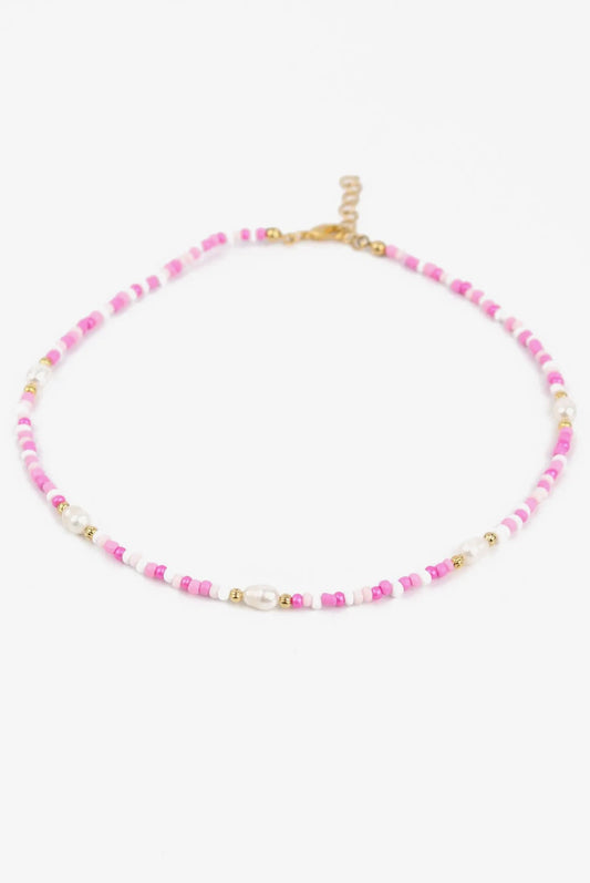 Pink & Pearl Beaded Necklace