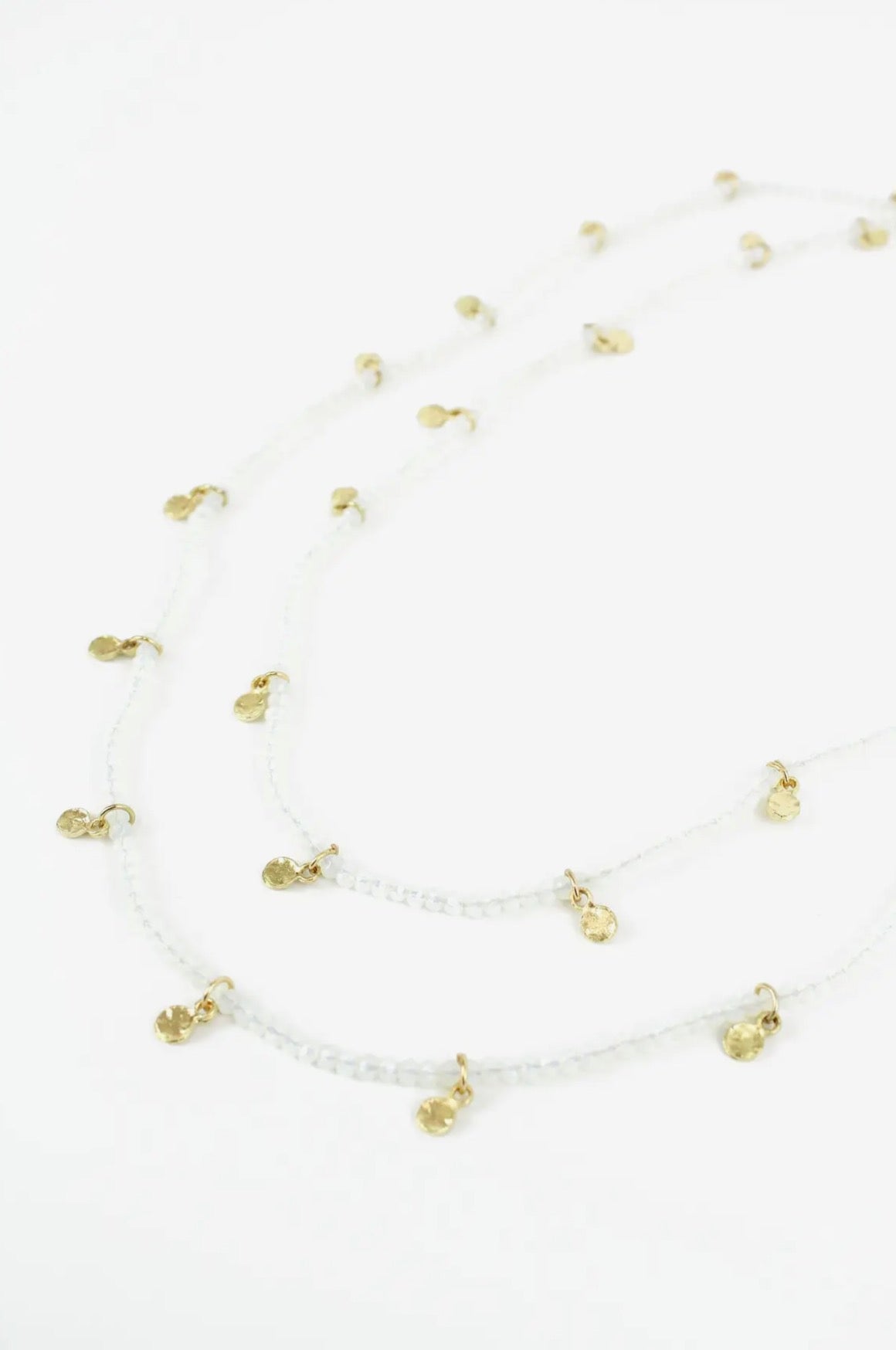 White Facet Bead Long Necklace with Charms